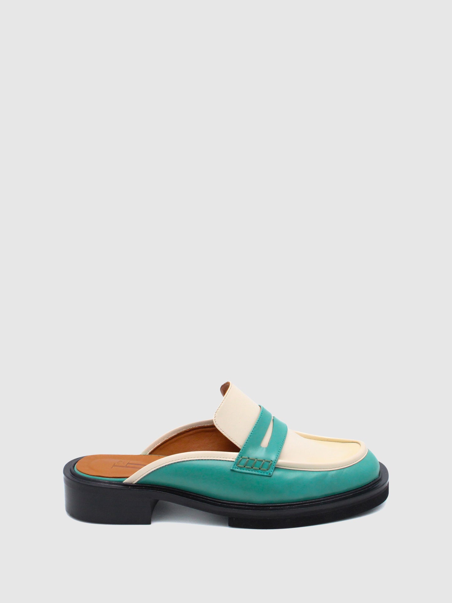 JJ Heitor Green White Slip-on Mules