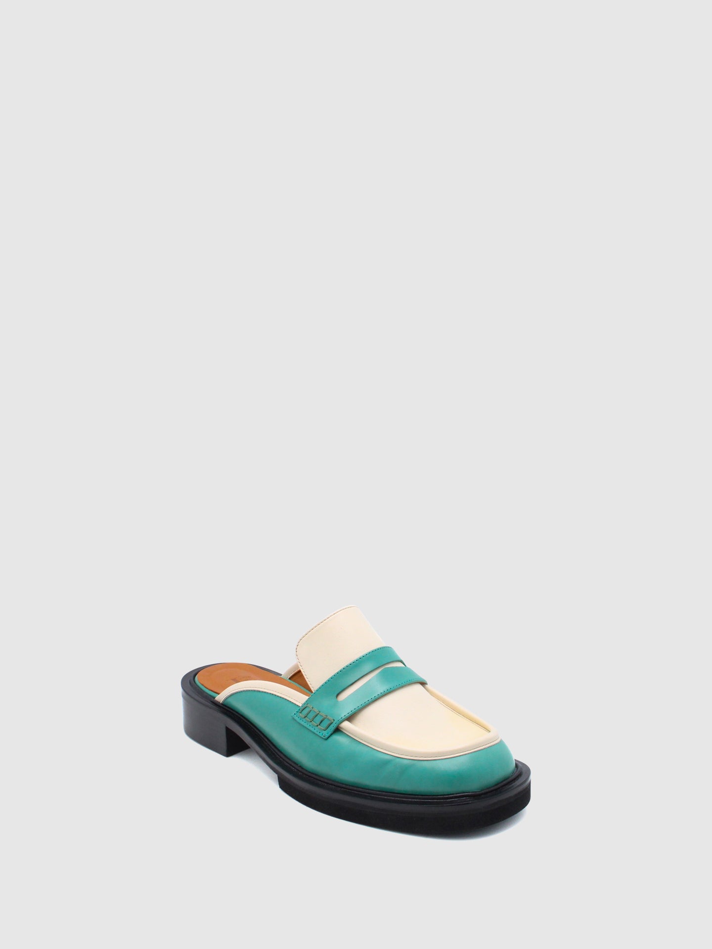 JJ Heitor Green White Slip-on Mules