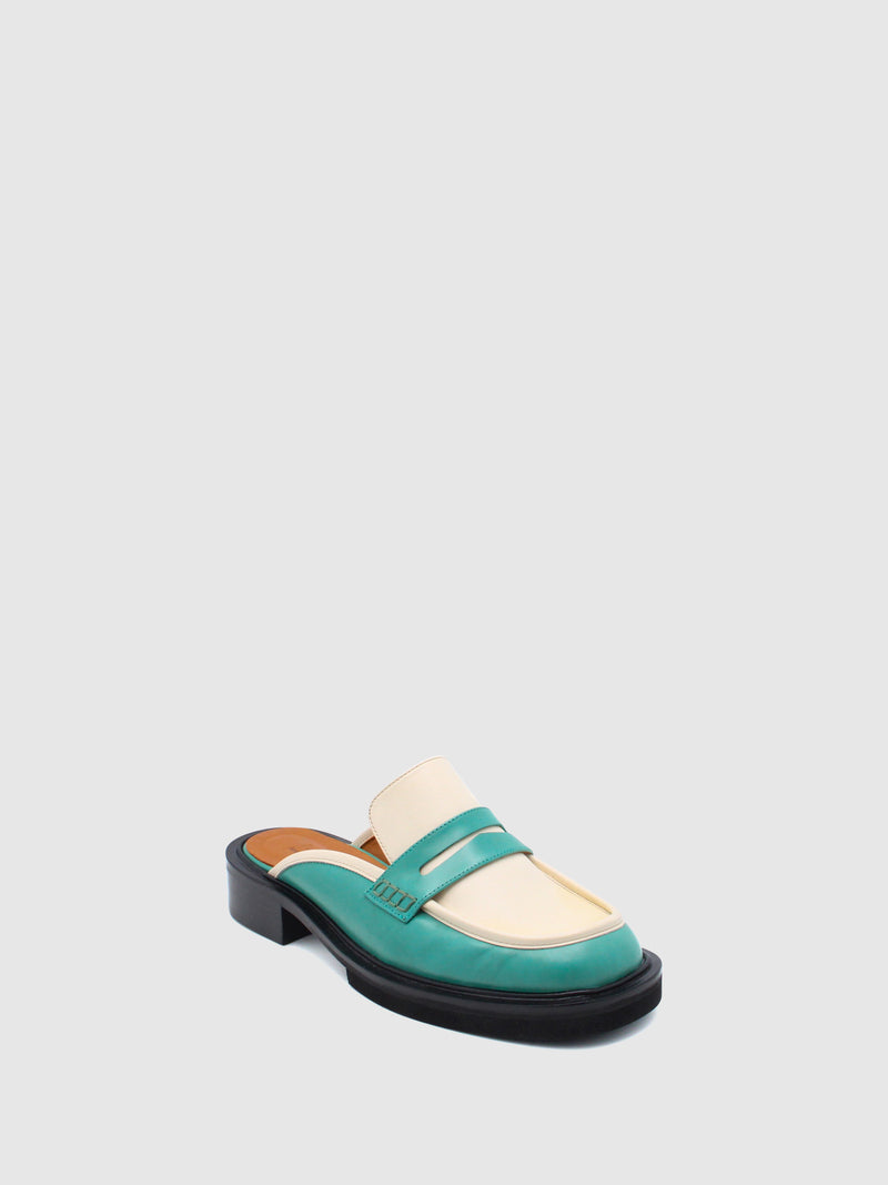 JJ Heitor Green White Slip-on Mules