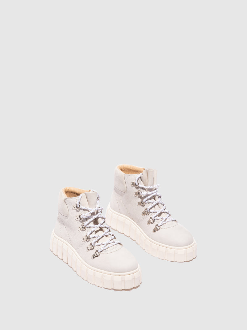 Fungi Off White Lace-up Ankle Boots