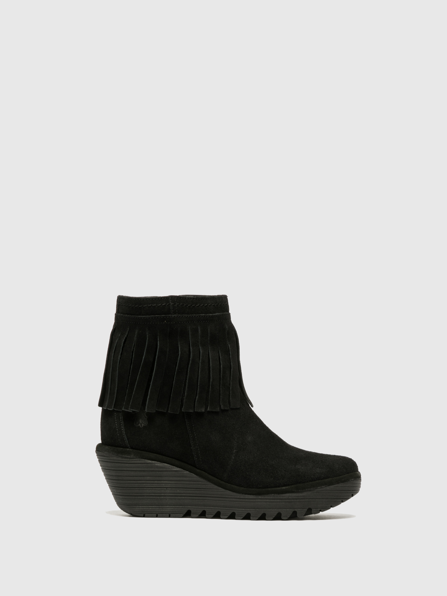 Fly London Black Fringed Ankle Boots