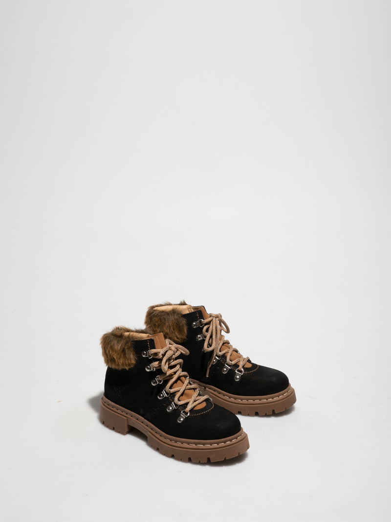 Fungi Black Lace-up Ankle Boots