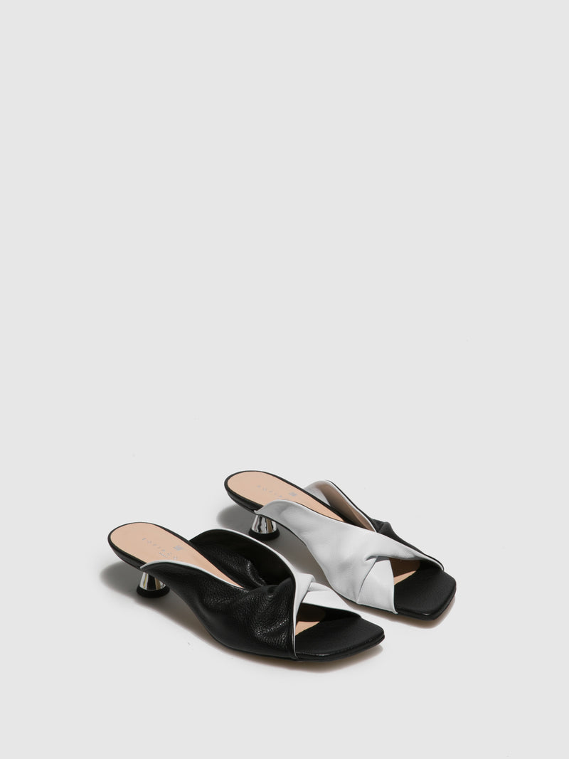 Sofia Costa Black White Kitten Heel Mules